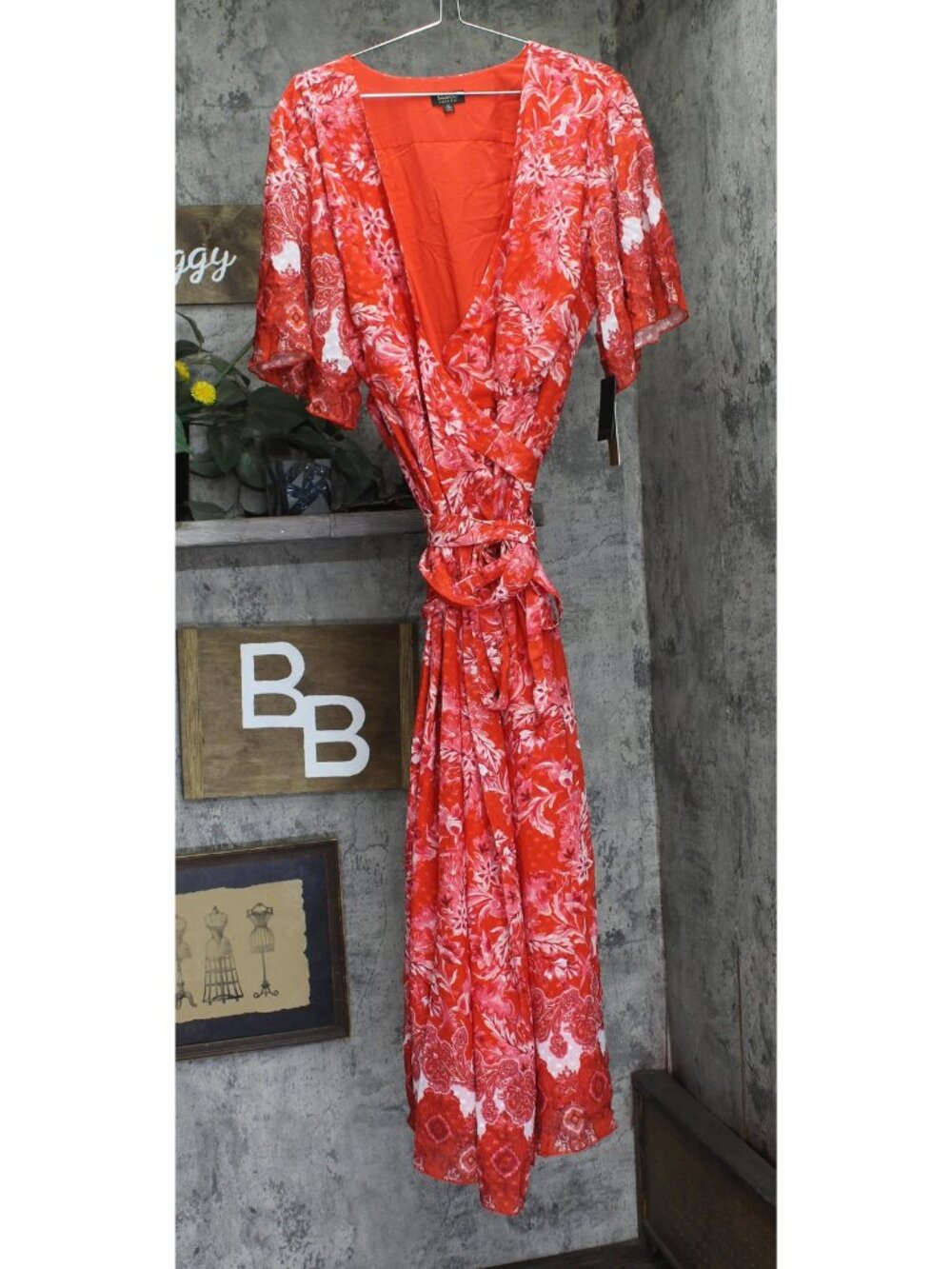 NWT Maree Por Toi Wrap Belted Floral Dress Red Multi 22W